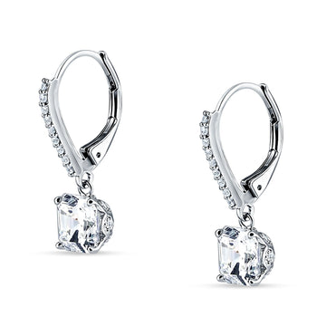 Asscher Cut Cubic Zirconia Leverback Earrings 925 Sterling Silver Wholesale